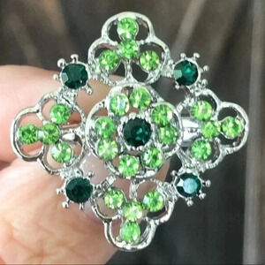 3 for $25/ Elegant Emerald & Peridot Gemstone Silver Sweater Brooch Lapel Pin